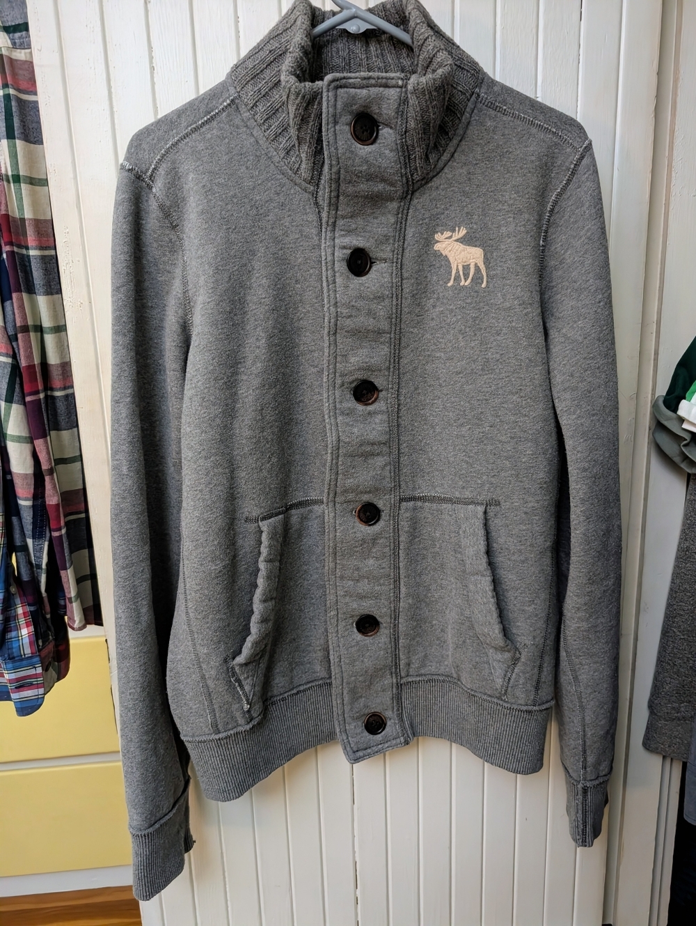 Vintage Abercrombie & Fitch Gray Knit Collar Jacket Muscle Fit - Picture 3 of 10